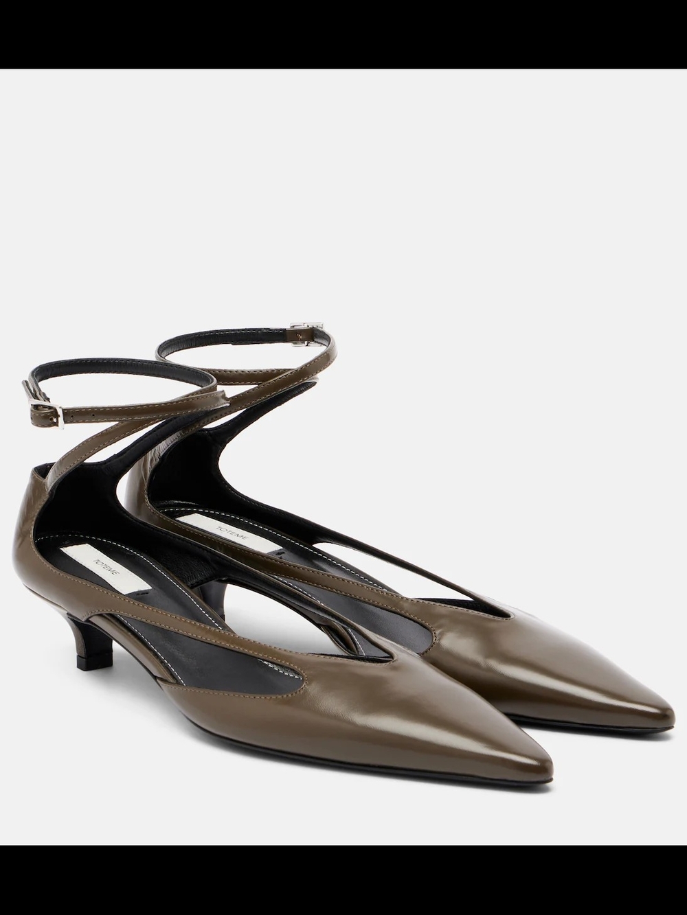 Toteme Pointed Ankle-Strap Kitten Heels in Olive